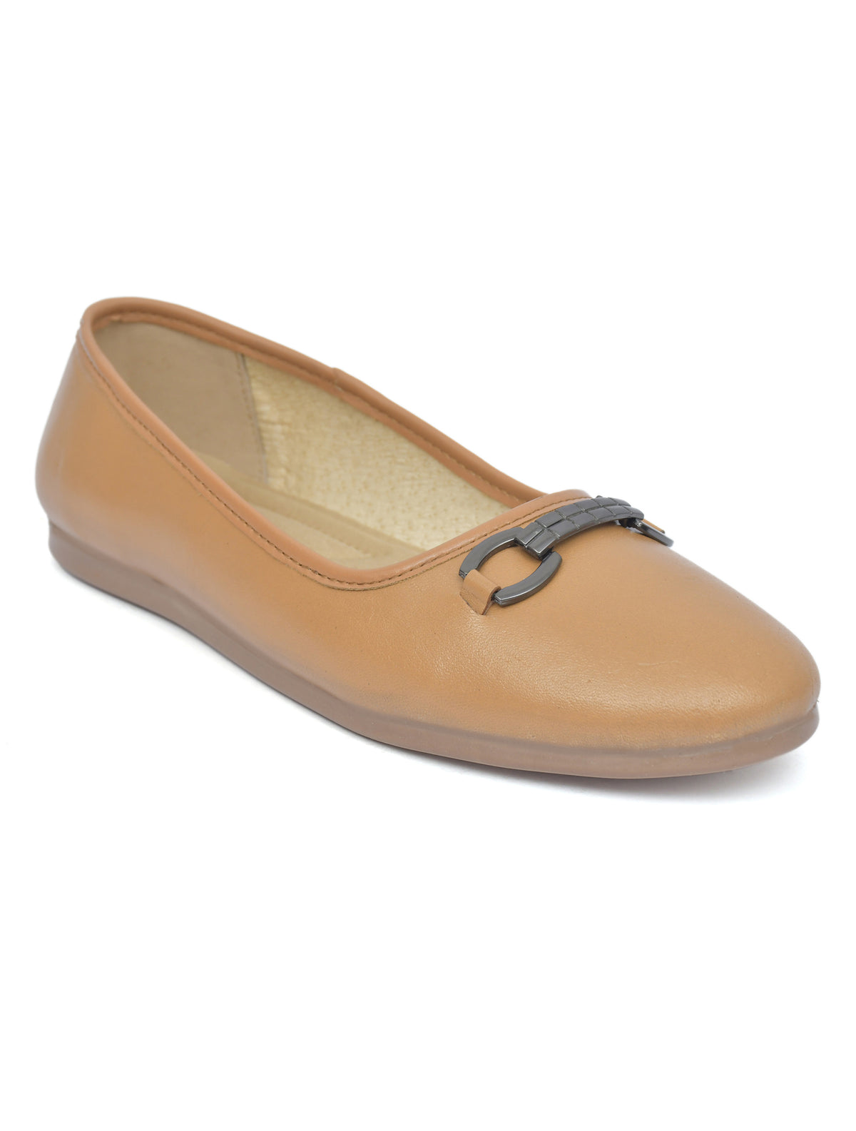 Women’s Tan Buckle Accent Slip-On Flats