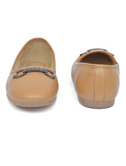 Women’s Tan Buckle Accent Slip-On Flats