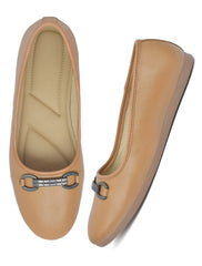 Women’s Tan Buckle Accent Slip-On Flats