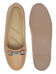 Women’s Tan Buckle Accent Slip-On Flats