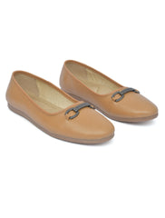 Women’s Tan Buckle Accent Slip-On Flats