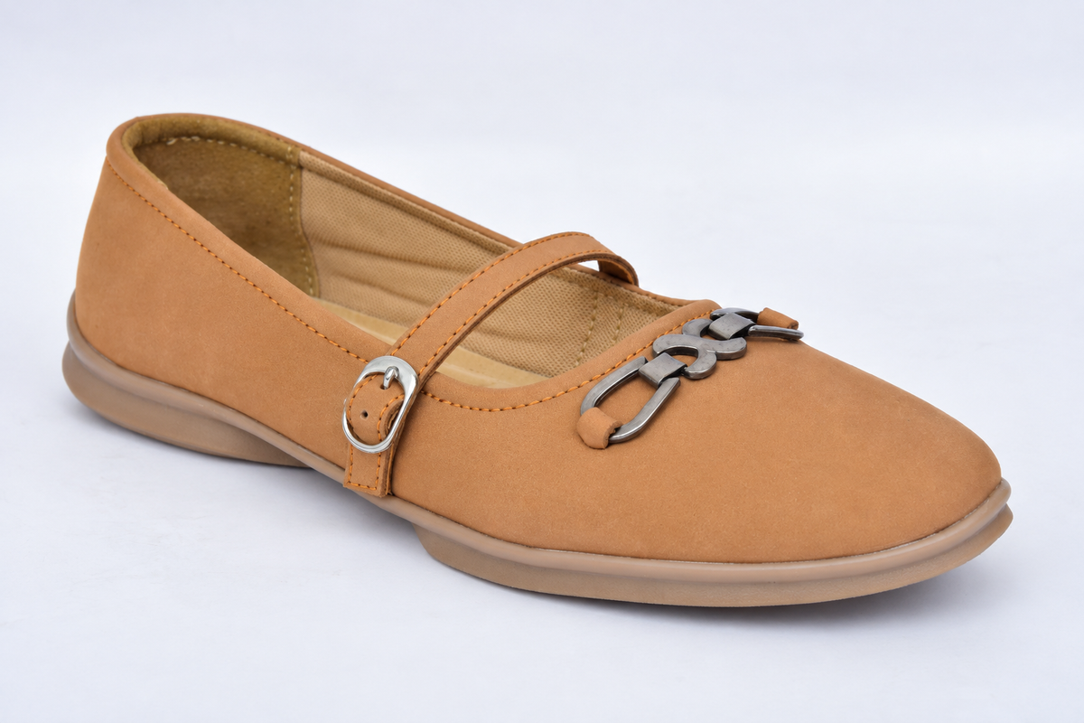 Women's Tan Double Buckle Mary Jane Flats