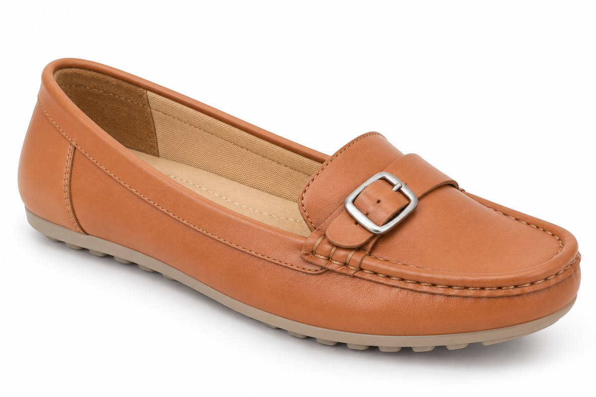 Women's Tan Buckle Detail Loafers – LF 07