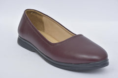 Women's burgundy plain toe ballerina flats BL 07, single shoe angled view