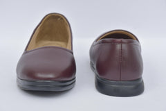 Women's burgundy plain toe ballerina flats BL 07, front and rear view