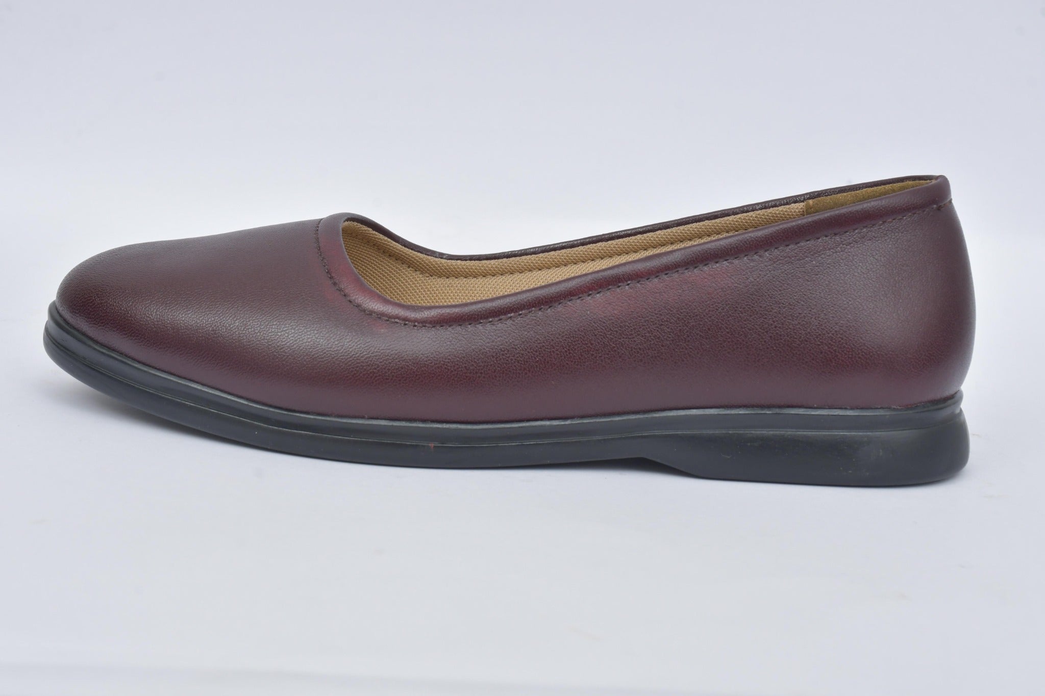 Women's burgundy plain toe ballerina flats BL 07, side view