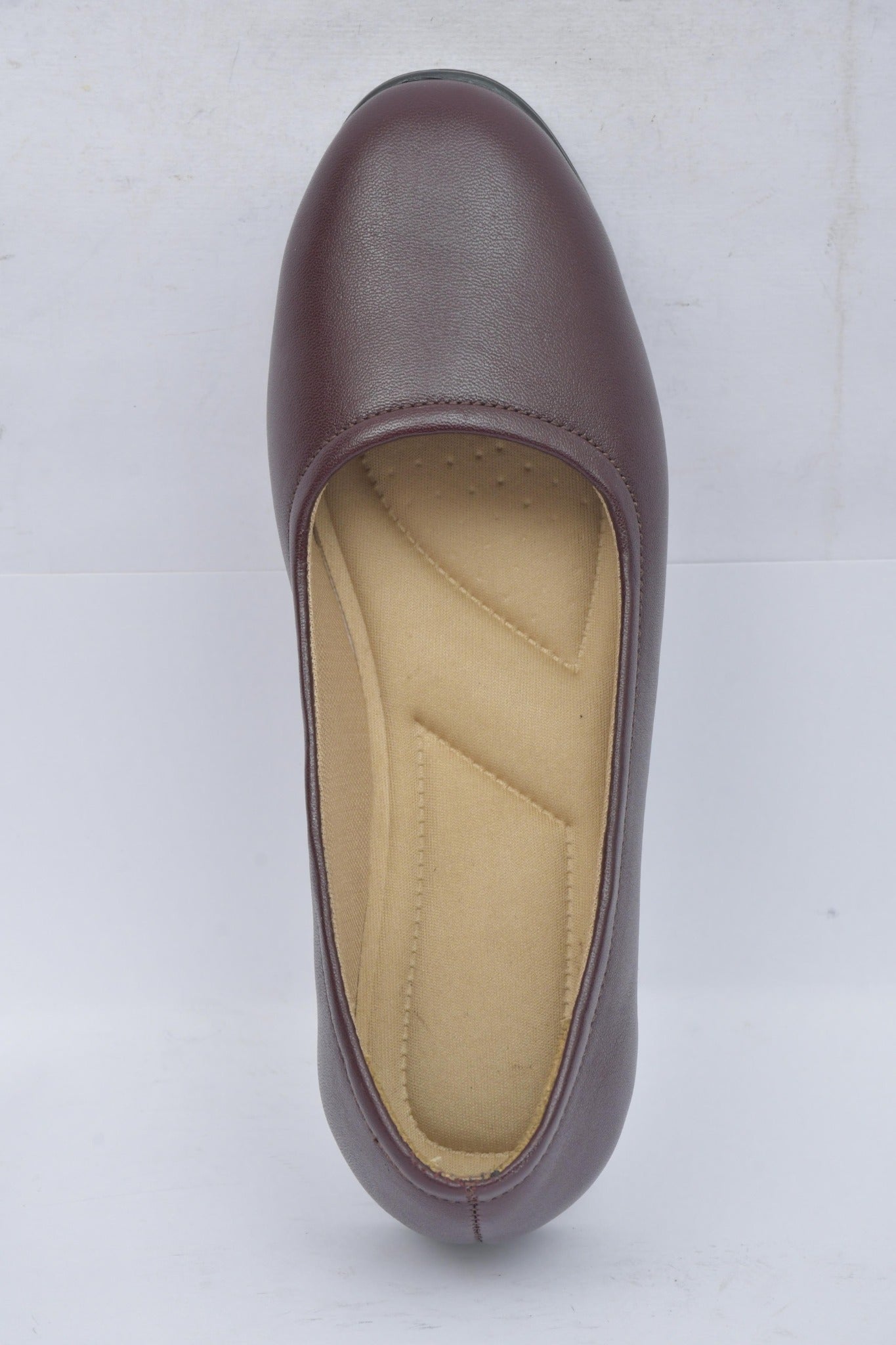 Women's burgundy plain toe ballerina flats BL 07, top view