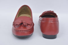 Women's cherry red tassel loafers LF 05, front and back view