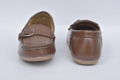 Women's brown buckle detail loafers LF 07, front and rear view