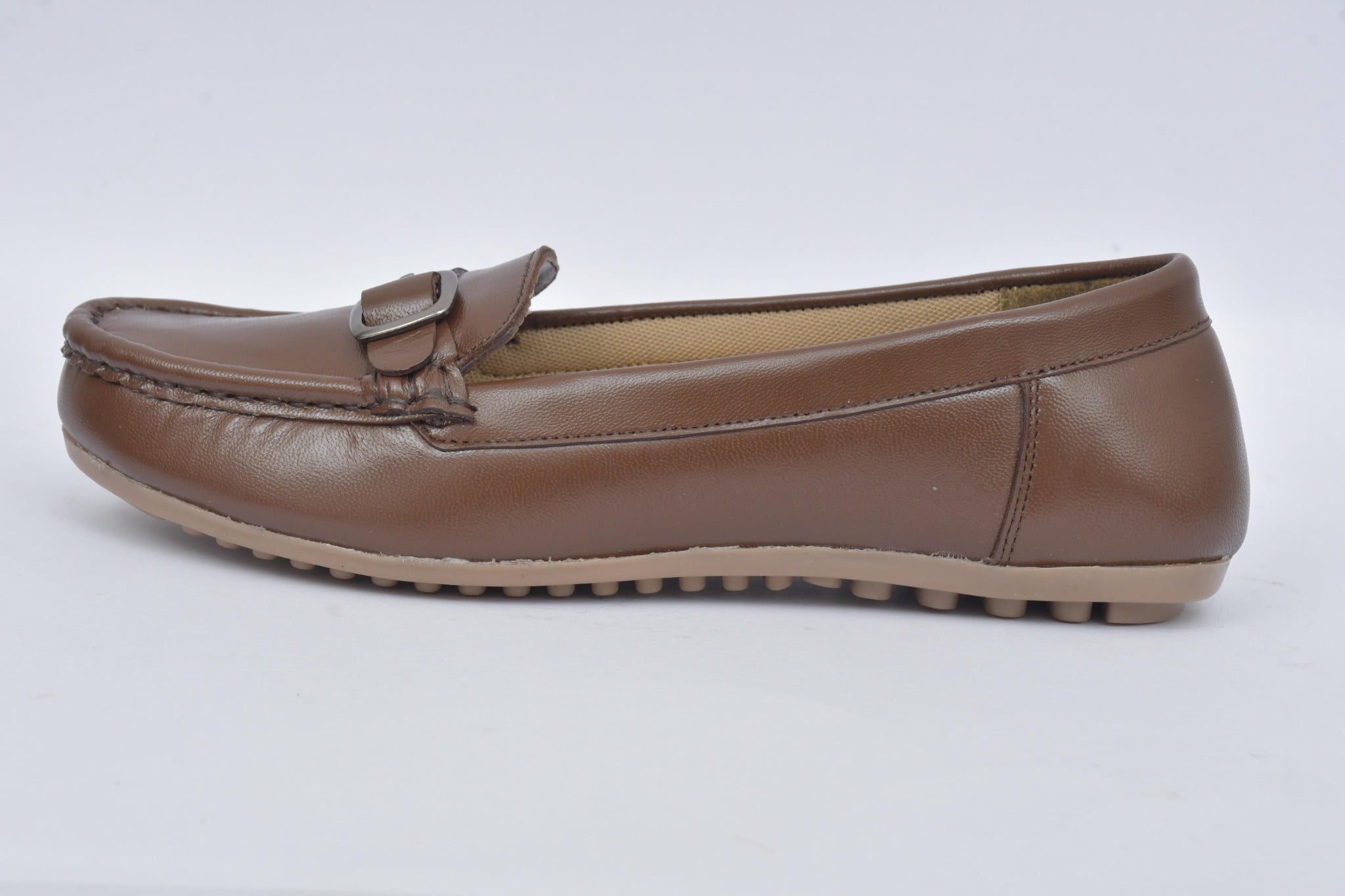 Women's brown buckle detail loafers LF 07, side view