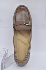 Women's brown buckle detail loafers LF 07, top view